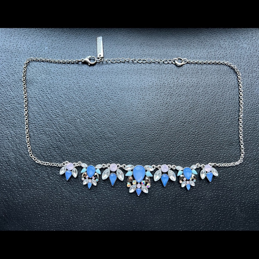 Rocksbox Statement Silver necklace with blue and purple jewels
